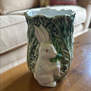 Vintage  Rabbit Patch by Shafford Vase - Green and White